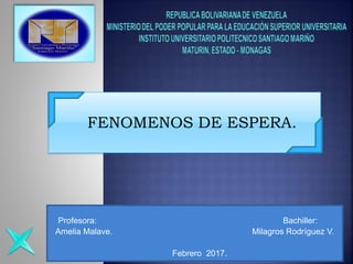 Profesora: Bachiller:
Amelia Malave. Milagros Rodríguez V.
Febrero 2017.
FENOMENOS DE ESPERA.
 