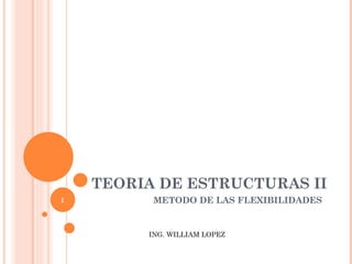 TEORIA DE ESTRUCTURAS II
1         METODO DE LAS FLEXIBILIDADES


         ING. WILLIAM LOPEZ
 