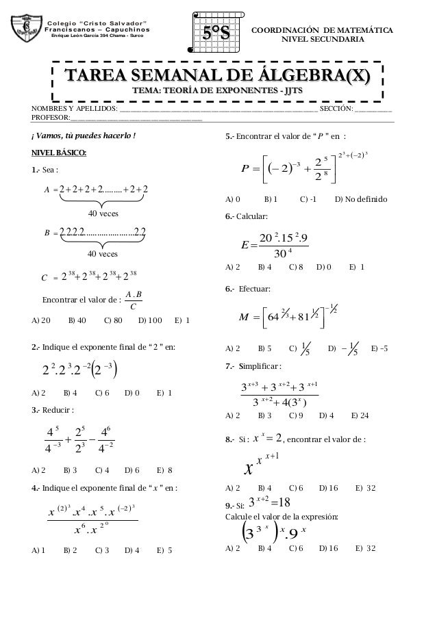 Teoria de exponentes potencia y radicacion