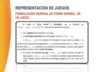 FORMULACION GENERAL DE FORMA NORMAL DE
UN JUEGO
REPRESENTACION DE JUEGOS
 