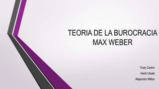 TEORIA DE LA BUROCRACIA
MAX WEBER
Yudy Castro
Heidi Ubate
Alejandra Millan
 
