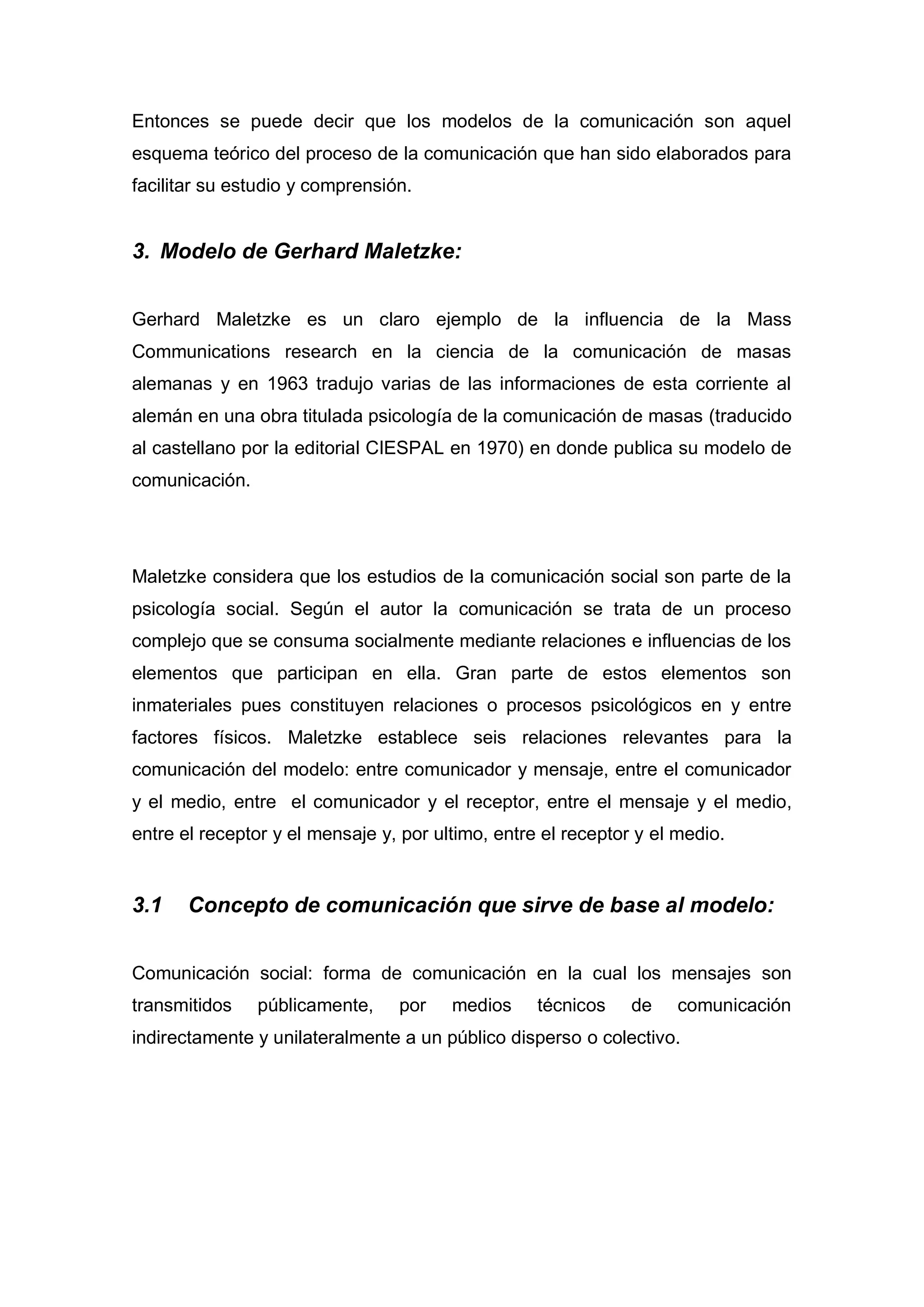 Modelo de comunicación Maletzke - Teoría de la Comunicación