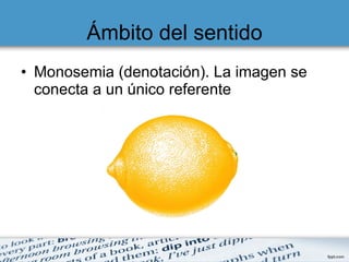 Ámbito del sentido Monosemia (denotación). La imagen se conecta a un único referente 