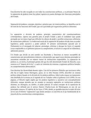 Teoria de la separacion de los poderes y el sistema parlamentario | DOCX