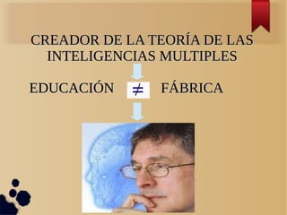 CREADOR DE LA TEORÍA DE LAS
  INTELIGENCIAS MULTIPLES

EDUCACIÓN      FÁBRICA
 