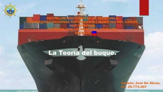 REPUBLICA BOLIVARIANA DE VENEZUELA.
UNIVERSIDAD NACIONAL EXPERIMENTAL MARITIMA DEL CARIBE.
ING. MARITIMA.
CATEDRA: DIBUJO MARITIMO APLICADO.
SECCION:
La Teoría del buque.
Cadete: José De Abreu.
C.I. 25.773.363
 