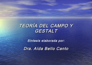 TEORÍA DEL CAMPO YTEORÍA DEL CAMPO Y
GESTALTGESTALT
Síntesis elaborada por:
Dra. Aída Bello CantoDra. Aída Bello Canto
 
