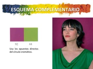 ESQUEMA COMPLEMENTARIO




Usa los opuestos directos
del círculo cromático.
 