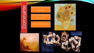 Dominante
Más neutro y de mayor
extensión
Sirve para destacar los
otros colores
Composición gráfica
 