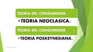 TEORIA DEL CONSUMIDOR.
•TEORIA NEOCLASICA.
TEORIA DEL CONSUMIDOR.
•TEORIA POSKEYNESIANA.
14/09/2015 Daniela Lucumi
 