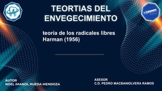 TEORTIAS DEL
ENVEGECIMIENTO
AUTOR
NOEL IMANOL RUEDA MENDOZA
teoría de los radicales libres
Harman (1956)
ASESOR
C.D. PEDRO MACBANIOLVERA RAMOS
 