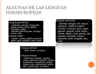 ALGUNAS DE LAS LENGUAS
INDOEUROPEAS
 