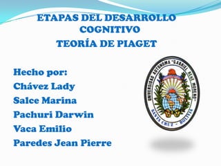 ETAPAS DEL DESARROLLO COGNITIVO  TEORÍA DE PIAGET  Hecho por: Chávez Lady Salce Marina Pachuri Darwin  Vaca Emilio Paredes Jean Pierre 