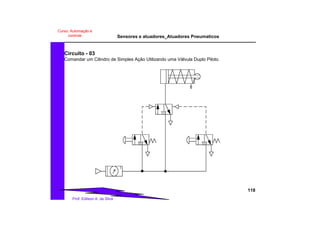 Sensores e atuadores_Atuadores Pneumaticos
118
Prof. Edilson A. da Silva
Curso: Automação e
controle
Circuito - 03
Comandar um Cilindro de Simples Ação Utilizando uma Válvula Duplo Piloto.
 