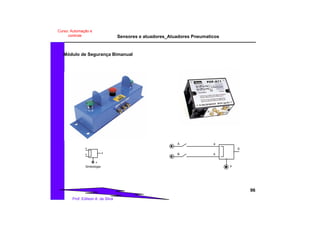 Sensores e atuadores_Atuadores Pneumaticos
96
Prof. Edilson A. da Silva
Curso: Automação e
controle
Simbologia
a
P
Sb
S
P
a
b
A
B
Módulo de Segurança Bimanual
 