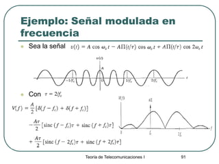 Teoría de Telecomunicaciones I 91
Ejemplo: Señal modulada en
frecuencia
 Sea la señal
 Con
 