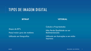 TIPOS DE IMAGEM DIGITAL
BITMAP
Mapa de BIT’s
Possui maior grau de realismo
Utilizado em fotografias
VETORIAL
Calculo e Propriedades
Não Perde Qualidade ao ser
Redimensionada
Utilizado em ilustrações e em mídia
impressa
TEORIA DO DESIGN - [ AULA 1] POR LÉO DIAZ 1106/06/2013
 