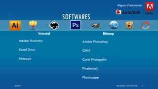 SOFTWARES
Vetorial
•Adobe Illustrator
•Corel Draw
•Inkscape
Bitmap
•Adobe Photoshop
•GIMP
•Corel Photopaint
•Pixelmator
•Photoscape
TEORIA DO DESIGN - [ AULA 1] POR LÉO DIAZ 9
Alguns Fabricantes
06/06/2013
 