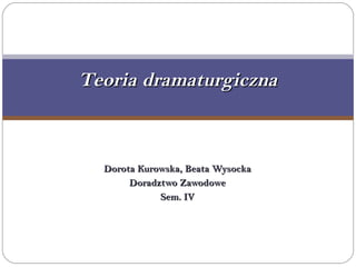 Dorota Kurowska, Beata Wysocka Doradztwo Zawodowe Sem. IV Teoria dramaturgiczna 