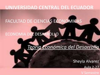 UNIVERSIDAD CENTRAL DEL ECUADOR

FACULTAD DE CIENCIAS ECONOMICAS

ECONOMIA DEL DESARROLLO

         Teoría Económica del Desarrollo

                            Sheyla Alvarez
                                  Aula 2-27
                                V Semestre
 