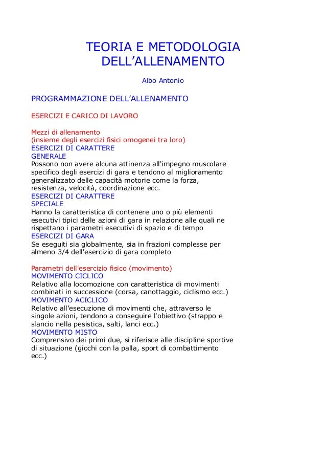 Teoria E Metodologia Dell Allenamento