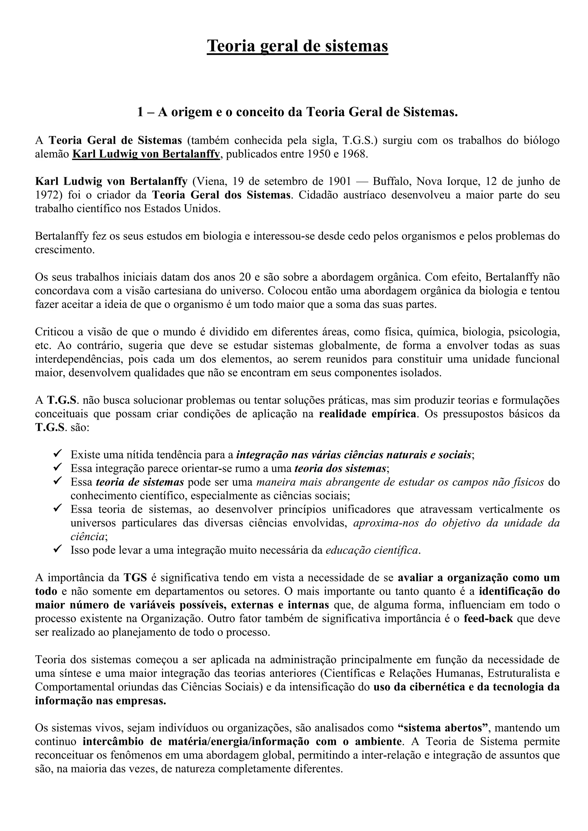 Teoria geral de sistemas | PDF
