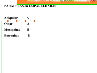 PARALELAS ou EMPARELHADAS   Aniquilar  A Olhar  A Montanhas  B Entranhas  B 