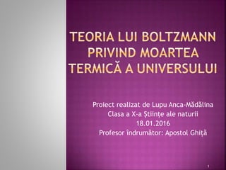 Proiect realizat de Lupu Anca-Mădălina
Clasa a X-a Științe ale naturii
18.01.2016
Profesor îndrumător: Apostol Ghiță
1
 