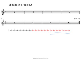 g)	Fade	in	e	Fade	out
1	– 2	– 3	– 4	– 5	– 6	– 7	– 8	– 5	– 6	– 7	– 8	– 5	– 6	– 7	– 8	– 5	– 6	– 7	– 8	– etc...
www.teoriamusical.com.br
 