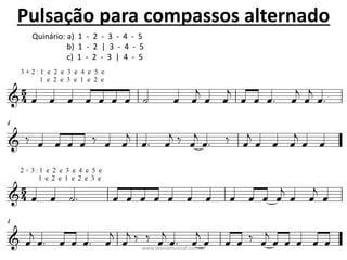 Pulsação	para	compassos	alternado
Quinário:	a)		1		- 2		- 3		- 4		- 5
b)		1		- 2		|		3		- 4		- 5
c)		1		- 2		- 3		|		4		- 5
www.teoriamusical.com.br
 