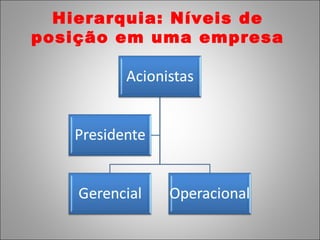 Hierarquia: Níveis de
posição em uma empresa
 