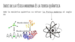 Inicidelafísicamodernaéslateoriaquàntica
Amb la mecànica quàntica va néixer la física moderna al segle
XX
 