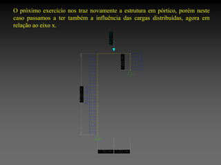 O próximo exercício nos traz novamente a estrutura em pórtico, porém neste
caso passamos a ter também a influência das cargas distribuídas, agora em
relação ao eixo x.

 