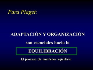 Para Piaget:


 ADAPTACIÓN Y ORGANIZACIÓN
        son esenciales hacia la
         EQUILIBRACIÓN
     El proceso de mantener equilibrio
 