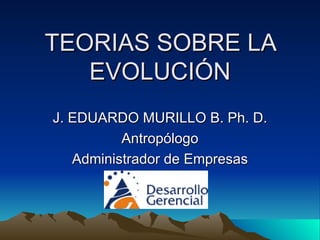 TEORIAS SOBRE LA EVOLUCIÓN J. EDUARDO MURILLO B. Ph. D. Antropólogo Administrador de Empresas 
