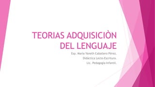 TEORIAS ADQUISICIÒN
DEL LENGUAJE
Esp. María Yaneth Caballero Pérez.
Didáctica Lecto-Escritura.
Lic. Pedagogía Infantil.
 