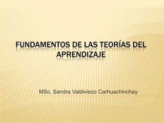 FUNDAMENTOS DE LAS TEORÍAS DEL
        APRENDIZAJE



     MSc. Sandra Valdiviezo Carhuachinchay
 