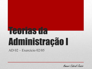 Teorias da
Administração I
AD 02 – Exercício 02/05
Amaurí Cabral Júnior
 