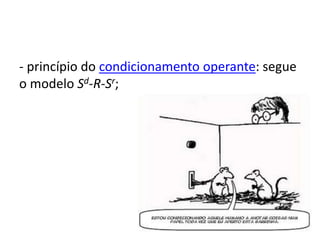 - princípio do condicionamento operante: segue
o modelo Sd-R-Sr;
 