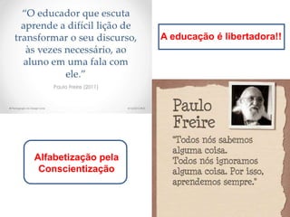 Alfabetização pela
Conscientização
A educação é libertadora!!
 