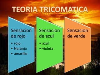 Sensacion
de rojo
• rojo
• Naranja
• amarillo
Sensacion
de azul
• azul
• violeta
Sensacion
de verde
 