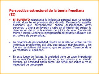 Perspectiva estructural de la teoría freudiana (II) <ul><li>El SUPERYO  representa la influencia parental que ha recibido ...