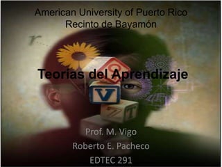 American University of Puerto Rico
      Recinto de Bayamón




Teorías del Aprendizaje



          Prof. M. Vigo
        Roberto E. Pacheco
           EDTEC 291
 