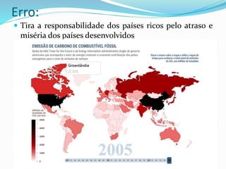Erro:
 Tira a responsabilidade dos países ricos pelo atraso e
miséria dos países desenvolvidos
 