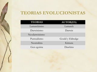 Teorias evolucionistas | PPT