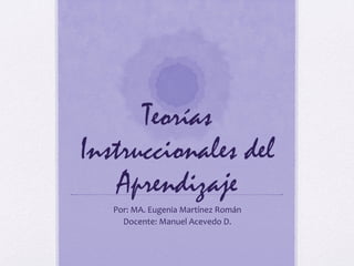 Teorías 
Instruccionales del 
Aprendizaje 
Por: 
MA. 
Eugenia 
Martínez 
Román 
Docente: 
Manuel 
Acevedo 
D. 
 