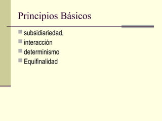 Principios Básicos
 subsidiariedad,
 interacción
 determinismo
 Equifinalidad
 