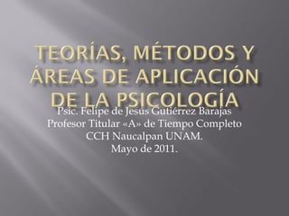 Psic. Felipe de Jesús Gutiérrez Barajas
Profesor Titular «A» de Tiempo Completo
CCH Naucalpan UNAM.
Mayo de 2011.

 
