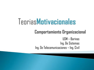 TeoriasMotivacionales Comportamiento Organizacional USM – Barinas Ing. De Sistemas Ing. De Telecomunicaciones – Ing. Civil 