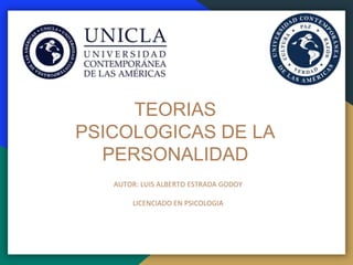 TEORIAS
PSICOLOGICAS DE LA
PERSONALIDAD
AUTOR: LUIS ALBERTO ESTRADA GODOY
LICENCIADO EN PSICOLOGIA
 